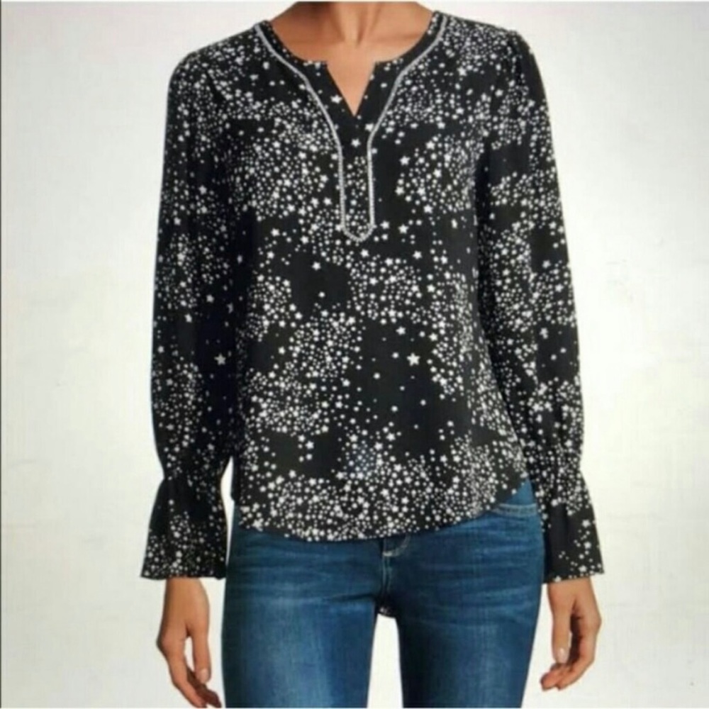 LIBBY EDELMAN Star Pattern Black Blouse with Rhinestones Size M